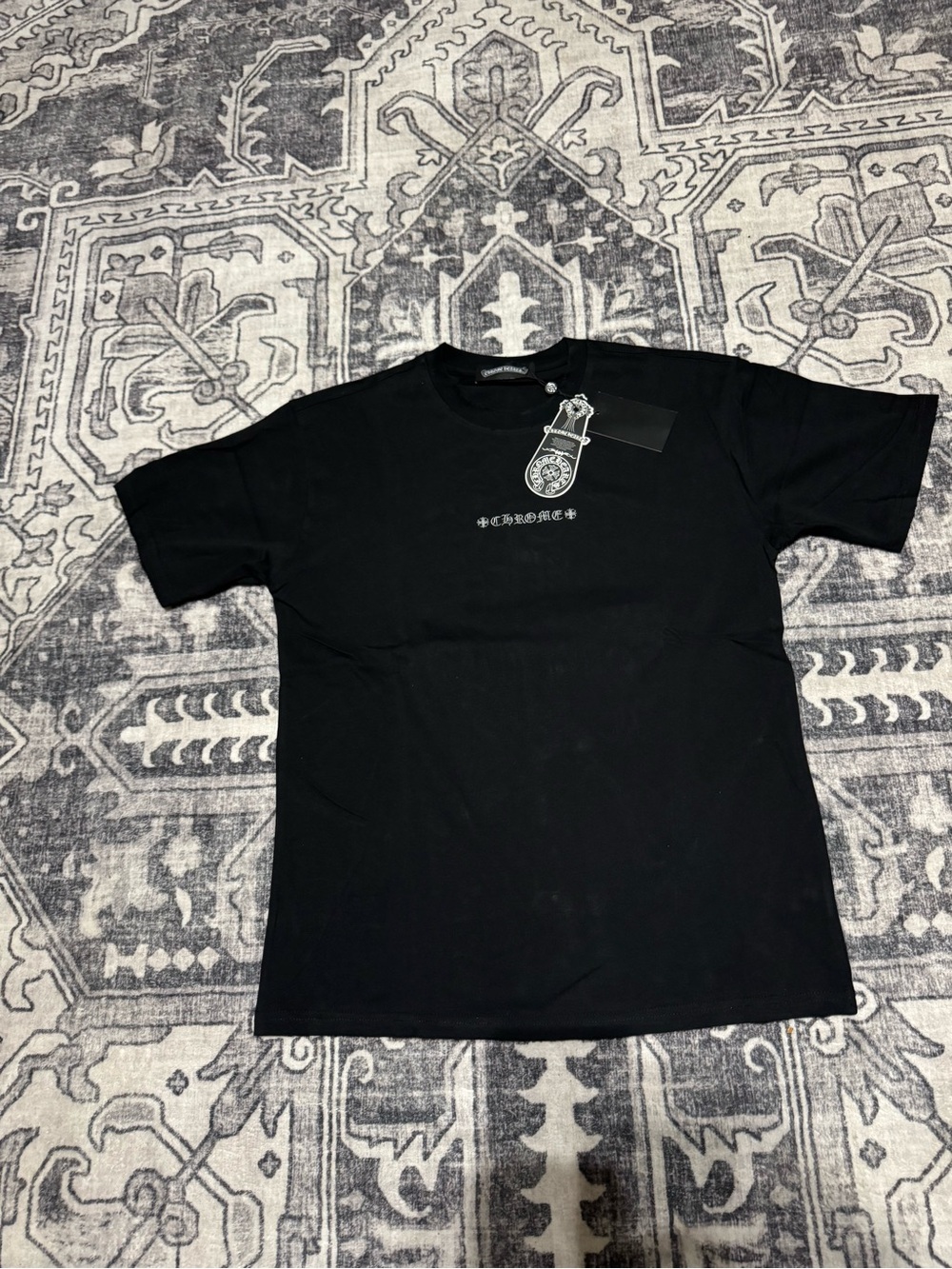 Chrome Hearts Black Short Sleeve Tee with Small Chest Logo